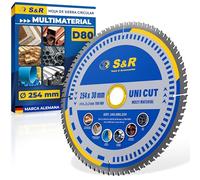 S&R Hoja de Sierra Circular 254 mm Multimaterial para Madera, Plástico, Aluminio, Contrachapa. Hoja Sierra de mesa