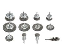 S&R Juego de 12 Cepillos Metálicos para Taladro. Cepillo para ljar limpiar Madera Metal Pintura, Cepillos de Alambre de Acero Ondulado Ø 0,5 mm, Vástago Hexagonal 6 mm