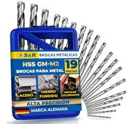 S&R Juego de 19 Brocas para Metal y Hierro Rectificadas HSS 1-10 mm 118°