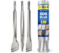 S&R Juego de 3 Cinceles SDS Plus: cincel Plano Largo y Cincel a punta Para Taladro Bosch Makita Metabo y otras marcas