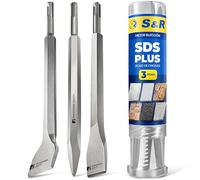S&R Juego de 3 Cinceles SDS Plus: cincel Plano Largo y Cincel a punta Para Taladro Bosch Makita Metabo y otras marcas