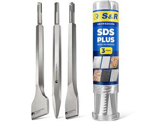 S&R Juego de 3 Cinceles SDS Plus: cincel Plano Largo y Cincel a punta Para Taladro Bosch Makita Metabo y otras marcas
