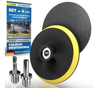 S&R Juego de 4 discos de lijado de , 125 mm, 2 discos de apoyo de de 125 mm M14, 1 vástago hexagonal y 1 adaptador de vástago redondo, para amoladora angular, taladro, atornillador inalámbrico, para