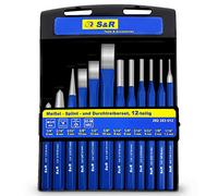 S&R Juego de Cinceles Cortafrios Punzones. Set de 12 Botadores Centrales y para Grupilla - con Estuche robusto y compacto