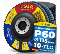 S&R, juego de discos de lija segmentados, 10 unidades, 115 x 22,23 mm, calidad profesional, discos segmentados, modelo T29, juego de lijas de láminas para acero, acero inoxidable, grano P60