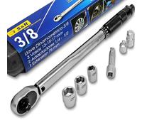 Llave dinamométrica S&R de 19-110 Nm para bicicleta y motocicleta, con enchufes de 13 mm, 15 mm y 17 mm, extensión de 75 mm, mango articulado, acero CrV, y adaptadores de 3/8'-1/4' y 3/8'-1/2'