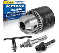 S&R Portabrocas de Taladro SDS 1,5mm ½ - 20unf Mandril con Adaptator SDS PLUS y Llave para cierrar