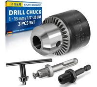 S&R, portabrocas para brocas de 1,5-13 mm, con rosca 1/2-20UNF, portabrocas de metal macizo de alta calidad con adaptador SDS-plus. Accesorios para martillos perforadores, taladros percutores y taladr