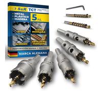 S&R Sierra corona Metla. Juego 5 Sierra perforadora para metal 16/20/22/25/30 mm. Corona perforadora en Cobalto 5% con Brocas de guya