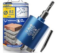S&R Sierra Corona Perforadora para Hormigón 82 x 70mm | Broca Diamante 82mm Hormigón Armado SDS-Plus M16 - Corona Diamantada Profesional - Adaptador SDS-Plus
