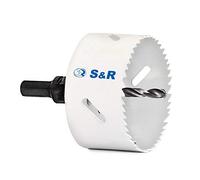 S&R Sierra de Corona Perforadora bimetálica + adaptador rapido HEX + Broca de cetramiento. Para madera, acero, metal, hierro fundido, plástico, paneles de yeso. MADE IN GERMANY (79 mm)