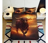 Sábana Ajustable 3D Estampado búfalo Microfibra Bolsillo Profundo Antideslizante Dormitorio Buffalo Mattress Fitted Cover 160x200x25cm