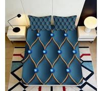 Sábana Ajustable 3D Estampado patrón Diamante Azul Microfiber Bolsa Profunda Juegos de Cama Funda de colchón Diamante Antideslizante para Adultos 200x200x25cm
