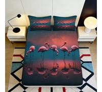 Sábana Ajustable 3D Flamingo Microfibra Bolsillo Profundo Antideslizante Dormitorio Flamingo Cubierta colchón Lavable Adultos 140x200x25cm