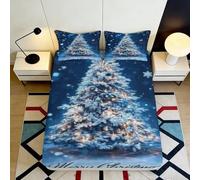 Sábana Ajustable 3D Impresa árbol de Navidad Microfibra Bolsa Profunda Antideslizante Juego Dormitorio árbol Funda colchón Lavable para Adultos 200x200x25cm