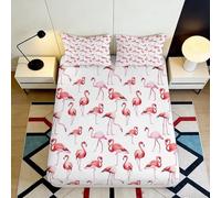 Sábana Ajustable 3D Impresa Flamenco Microfibra Bolsillo Profundo Borde Elástico Flamingo Funda Colchón Cama 200x200x25cm