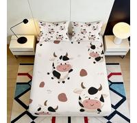 Sábana Ajustable 3D Impresa Vaca Linda Microfibra Antideslizante Bolsa Profunda Vaca Funda de Colchón Fitted para Dormitorio 120x200x25cm