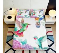 Sábana Ajustable 3D Impresión Colibrí Floral Microfibra Bolsa Profunda Antideslizante Colibrí Mattress Fitted Cover Lavable Cama 120x200x25cm