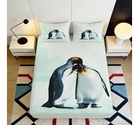 Sábana Ajustable 3D impresión pingüino Microfibra Dormitorio Juvenil Adulto Bolsa Profunda Antideslizante Conjunto Cama pingüino Mattress Fitted Cover Lavable 180x200x25cm
