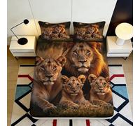 Sábana Ajustable 3D Leones Familia Microfibra Bolsillo Profundo Ropa de Cama Dormitorio diseño león Funda Ajustada colchón Antideslizante Envolvente Lavable para Adultos 120x200x25cm
