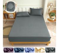 Sábana Ajustable con Banda Elástica 90/120/150/180x200, Protector de Colchón de Color Sólido para Camas Individuales, Dobles y King Size, 100% Poliéster Color 1 200x220 cm