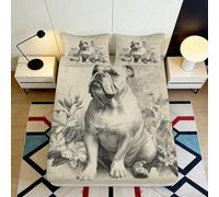 Sábana Ajustable Estampado 3D Bulldog Microfibra Bolsa Profunda Antideslizante Dormitorio Funda de colchón Bulldog Lavable 160x200x25cm