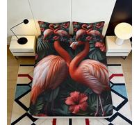 Sábana Ajustable Flamenco 3D Impresa Microfibra Antideslizante Bolsillo Profundo Flamingo Funda Colchón Ajustable Lavable 140x200x25cm