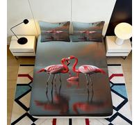 Sábana Ajustable Flamingo 3D Impresa Microfibra Bolsillo Profundo Ropa de Cama Flamingo Mattress Fitted Cover Antideslizante Lavable 90x200x25cm