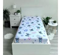 Jerry Fabrics Sábana ajustada Disney Lilo y Stitch con flores 90 x 200 + 25 cm 100% algodón