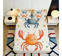 Sábana Bajera 3D Impresa Cangrejo Dibujos Microfibra Antideslizante Bolsillo Profundo Habitación Infantil Juego Patrón Cangrejo Cubrematratón Lavable 90x200x25cm