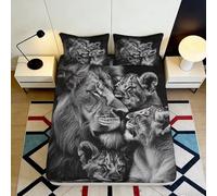 Sábana Bajera 3D Impresa Familia de Leones Microfibra Bolsillo Profundo Juego Dormitorio León Funda de colchón elástica Antideslizante Lavable 90x200x25cm