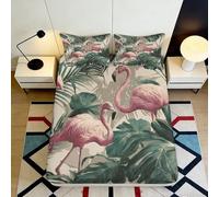 Sábana Bajera 3D Impresa Flamenco Botánico Microfibra Bolsillo Profundo Antideslizante Dormitorio Adultos Funda Ajustable Flamingo Mattress Fitted 200x200x25cm