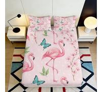 Sábana Bajera 3D Impresa Flamenco Mariposa Microfibra Bolsillo Profundo Antideslizante Cama Funda de Colchón Flamingo Uso Hogar Protección 90x200x25cm
