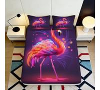 Sábana Bajera 3D Impresa Flamenco Microfibra Bolsillo Profundo Antideslizante Flamingo Mattress Fitted Cover Lavable 140x200x25cm