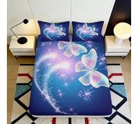 Sábana Bajera 3D Impresa Mariposa Galaxia Microfibra Bolsa Profunda Ropa de Cama Funda de colchón Mariposa Antideslizante Transpirable para Adultos jóvenes 200x200x25cm