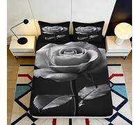 Sábana Bajera 3D Impresa Rosa Negra Blanca Microfibra Bolsillo Profundo Antideslizante Rosa Negra Blanca Cubrematratón Dormitorio 160x200x25cm