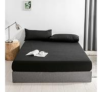 Sábana Bajera Ajustable de 30 cm Extra Profunda, Suave y Transpirable, Lavable a máquina (Negro, 180 x 200 +30)