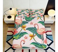 Sábana Bajera Ajustable Flamenco Tropical 3D Impresa Microfibra Bolsillo Profundo Antideslizante Ropa de Cama Flamingo Mattress Fitted Cover Lavable para Hogar 200x200x25cm