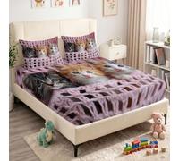 Sábana bajera ajustable para cama de matrimonio grande, 180 x 200 + 30 cm | Sábanas cálidas de ajuste profundo de 12 pulgadas, microfibra cepillada suave, juego de sábanas de cesta de punto de gato con