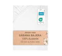 Sábana Bajera Ajustable ZOLLNER de 100 x 200 cm, con Banda elástica integrada, en Color Blanco, algodón, Lavable a 95°C, Calidad hotelera, con certificación Oeko Tex®