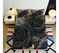Sábana Bajera Black Rose 3D Impresa Microfibra Bolsillo Profundo Borde Elástico Ropa Cama Black Rose Mattress Fitted Cover Lavable para Dormitorio 90x200x25cm