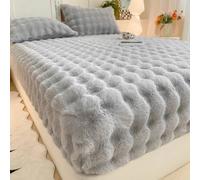 Sábana bajera de felpa esponjosa para invierno, sábanas de lana de conejo de Color sólido en protector de colchón grueso y cálido elástico para invierno youyabai 150x200x25cm 1pc