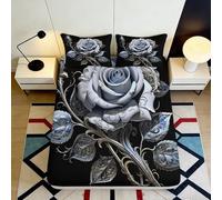 Sábana Bajera Estampado 3D Rosa Negra Blanca Microfibra Bolsillo Profundo Ropa de Cama Dormitorio Rosa Negra Blanca Funda Ajustable Colchón Elástica Lavable Adultos 90x200x25cm