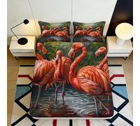 Sábana Bajera Fitted Sheet Microfibra 3D Flamenco Estampado Bolsillo Profundo Flamingo Mattress Fitted Cover Antideslizante Dormitorio 90x200x25cm