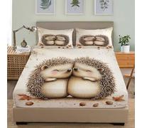 Sábana Bajera Juegos de cama 160x200 cm con Elástica Bolsillo Profundo 30cm Animales Erizo Nueces Hojas Matrimonial Ajustables Protector De Colchón Suave Cómoda Color Claro Para Adolescentes y Adultos