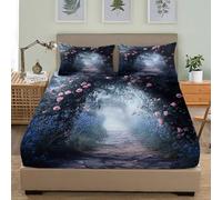 Sábana Bajera Juegos de Cama 160x200 cm RomáNtico JardíN Plantas Rosas Matrimonial Ajustables Protector De Colchón Suave Cómoda Gris Claro para Adolescentes y Adultos