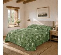 SABANALIA - Colcha Cama 120 | Estampada Rustik | 50% Algodón - 50% Poliéster | Cubrecama Primavera y Verano | Disponible en Varios Tamaños y Colores | (220x280) | Verde