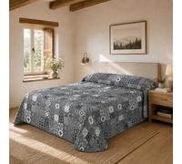 SABANALIA - Colcha Cama 120 | Estampada Rustik | 50% Algodón - 50% Poliéster | Cubrecama Primavera y Verano | Disponible en Varios Tamaños y Colores | (220x280) | Gris