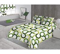 SABANALIA - Pack Colcha Cama 90 | Estampada Aros | 50% Algodón - 50% Poliéster | Cubrecama Primavera y Verano | + 1 cuadrante 50x50 + 1 Relleno de Fibra 50x50 | (180x280) | Verde