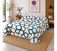 SABANALIA - Pack Colcha Cama 90 | Estampada Aros | 50% Algodón - 50% Poliéster | Cubrecama Primavera y Verano | + 1 cuadrante 50x50 + 1 Relleno de Fibra 50x50 | (180x280) | Azul